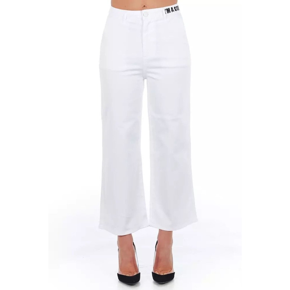 Frankie Morello Chic High-Waisted Cropped Trousers White NWT
